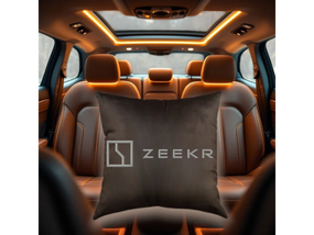 Авто Подушка c вышивкой логотипа марки Зикр Zeekr коричневый автомобилисту 02222