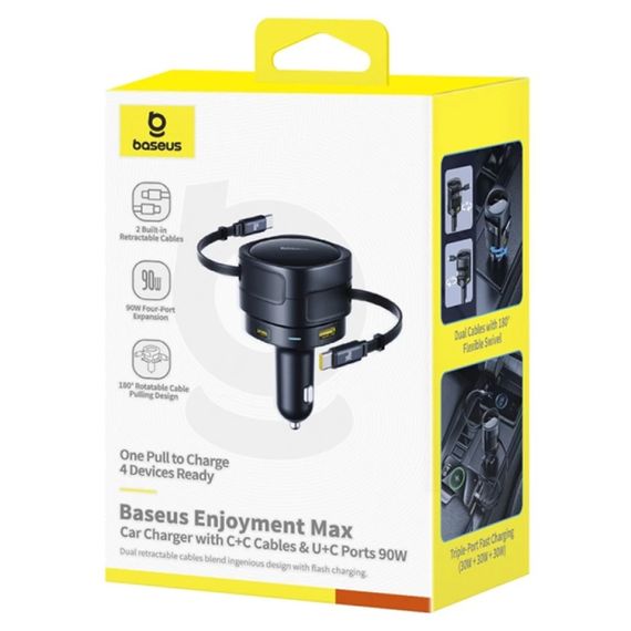 АЗП Baseus Enjoyment Max PD90W with retractable cables (1USB-A/3C) (C00035507121) Cosmic Black | Зображення 2