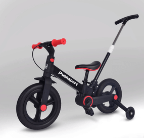 Дитячий велосипед-біговел 2в1 PUSH SPORT M10 | Ручне гальмо, страхувальні колеса та регульоване сидіння Червоний