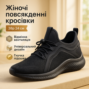 Кросівки жіночі текстильні сітка 38р 24см, Спортивні жіночі кросівки чорні сітчасті DG-38