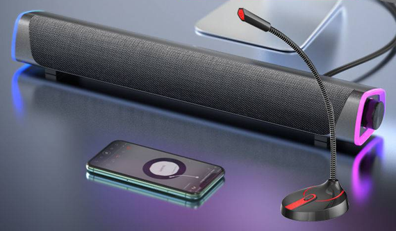 Звукова панель, бездротова колонка Bluetooth 5.0 для ПК з RGB-підсвічуванням 415*78*68 мм, Чорний | Зображення 5