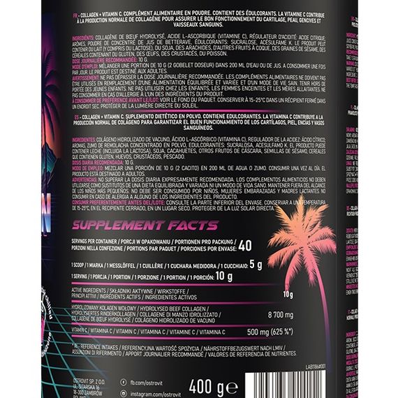 Хондропротектор (для спорта) OstroVit Collagen And Vitamin C 400 g /40 servings/ Miami Vibes | Зображення 1