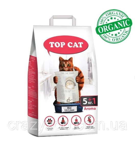Наполнитель для кошачьего туалета Top Cat Mini бентонитовый с ароматом лаванды 0.8-1.5 мм 5+1 кг 0040