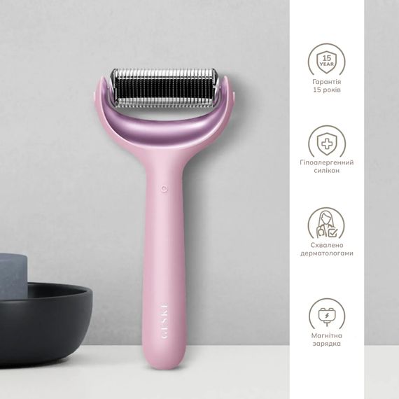 Электронный роллер для лица и тела с микроиглами GESKE MicroNeedle Face&Body Roller 8в1 gray, Розовый | Зображення 2