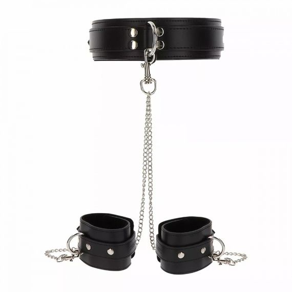 Широкий нашийник з наручниками та ланцюгом Taboom Luxury Bondage Essentials, чорний Sex Aura | Зображення 2