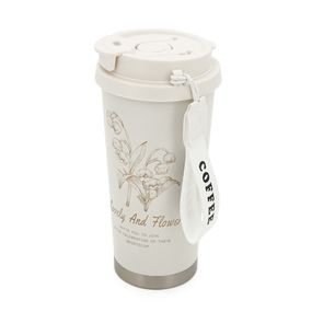 Термокухоль пластиковий Merlion Coffee, з трубочкою, об'єм 500мл., колба з нержавіючої сталі, біла