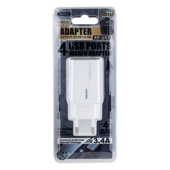 Сетевое зарядное устройство USB Remax RP-U43-White белое | Зображення 1