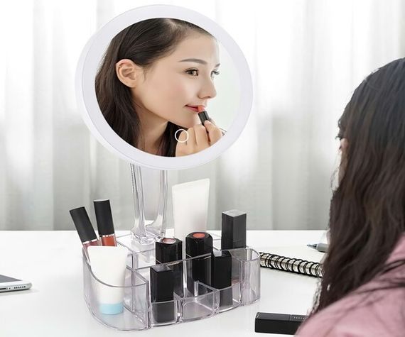 Багатофункціональне дзеркало Cosmetic mirror з LED підсвічуванням кругле 26LED 360° та органайзером XH-086 Білий (XH-086_276) | Зображення 7