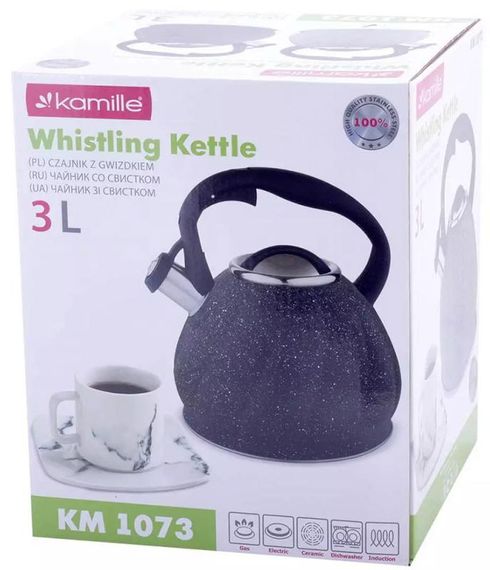 Чайник Kamille Whistling Kettle Marble 3л з нержавіючої сталі зі свистком (чорний мармур) | Зображення 2