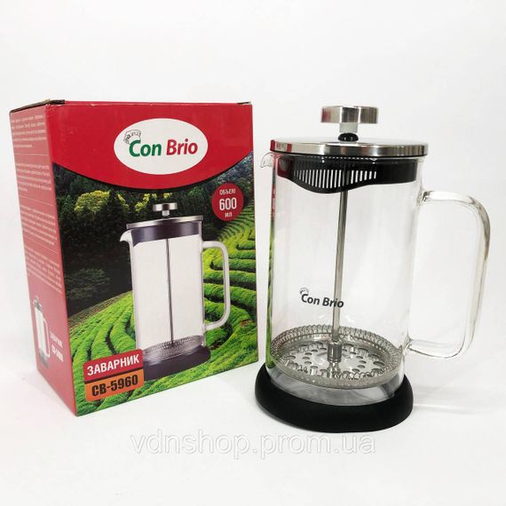 Скляний чайник з фільтром для заварювання чаю Con Brio СВ-5960 600 мл, Френч-прес для дому та офісу NZ-25 | Зображення 7