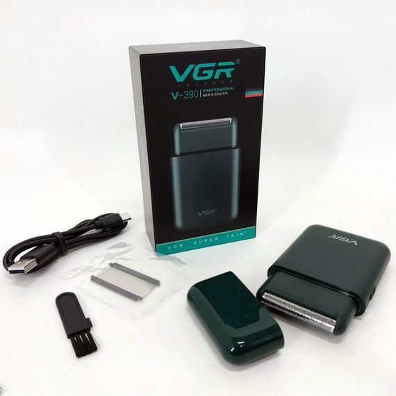 Аккумуляторная мужская мини электробритва VGR V-390 для бритья бороды и усов шейвер. Цвет: зеленый | Зображення 1