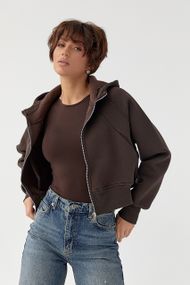 Утеплене коротке худі на блискавці - коричневий цвет, M (є розміри)