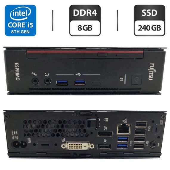 Неттоп Fujitsu Esprimo Q558 USFF / Intel Core i5-8400T (6 ядер по 1.7 - 3.3 GHz) / 8 GB DDR4 / 240 GB SSD / Intel HD Graphics 630 / DVD-ROM б/в