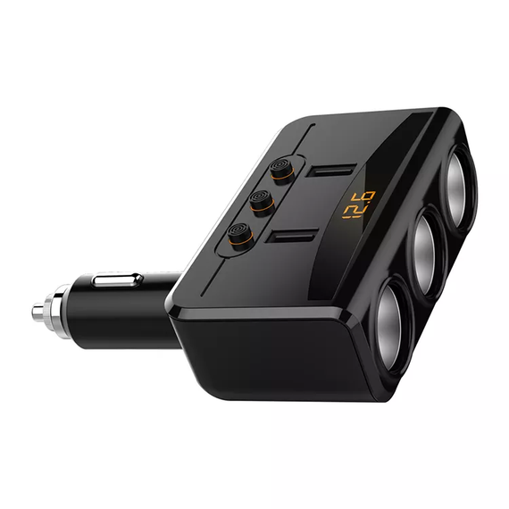 Автомобильный тройник разветвитель прикуриватель с вольтметром и USB зарядкой 3,1А, 12-24В, HY-29 | Зображення 1