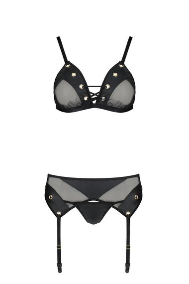 Комплект білизни Passion NESSY SET XXL/XXXL black, бюстгальтер, пояс для панчіх, стрінги | Зображення 2