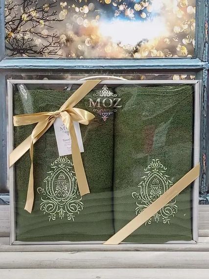Набор подарочных полотенец Moz 2 в 1 махровые класса люкс зеленый SL | Зображення 2
