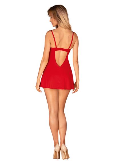Пеньюар Obsessive Ingridia chemise & thong XL/2XL, червоний, сорочка, стрінги | Зображення 6