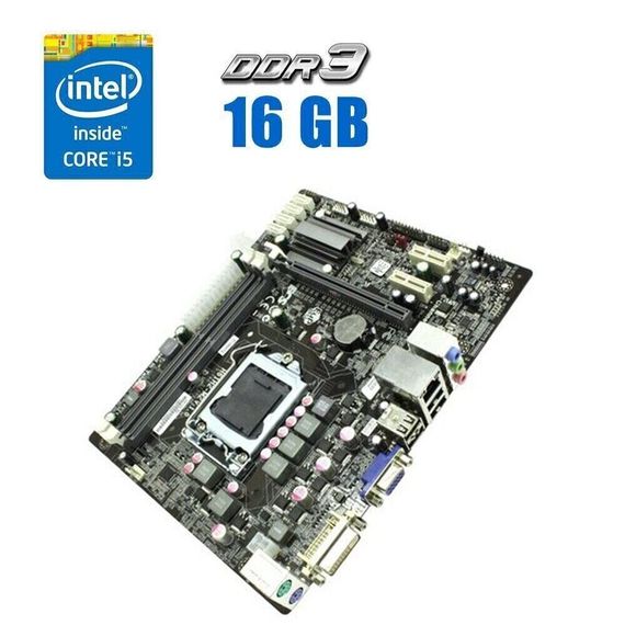 Комплект: Материнская плата ECS Elitegroup H61H2-M16 / LGA1155 / Intel Core i5-2400 (4 ядра по 3.1 - 3.4 GHz) / 16 GB DDR3 / Intel HD Graphics 2000 + Кулер б/у