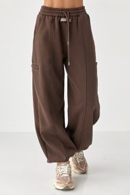 Однотонні теплі спортивні штани із затяжками внизу - коричневий цвет, XL (є розміри)