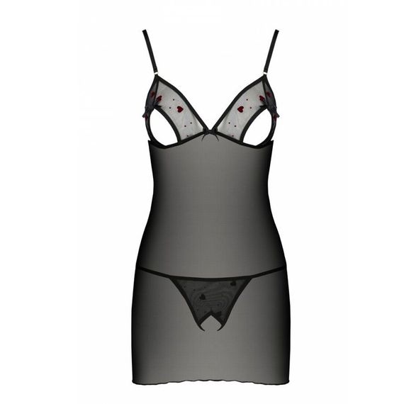 Сорочка з вирізами на грудях, стрінги Passion LOVELIA CHEMISE S/M, black | Зображення 4