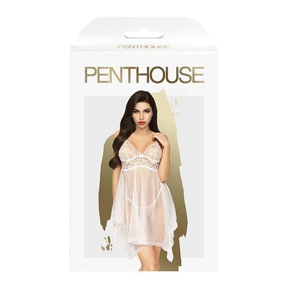 Бебі-дол з ажурним бралетом та асиметричним подолом Penthouse - Naughty Doll White S/M | Зображення 2