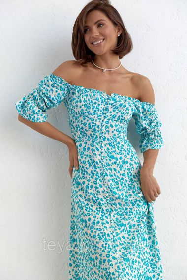 Літнє плаття на ґудзиках і з відкритими плечима колір бірюзовий FL_000208 | Зображення 5