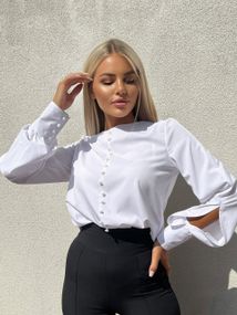 Женская белая блуза без воротника на пуговицах с длинным рукавом NA902 цвет белый, размер 42/46