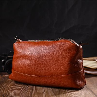 Сумка Vintage На три отделения из натуральной кожи Рыжая (22138) | Зображення 2