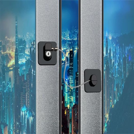 Замок блокіратор з тросом на вікна, двері + 2 ключа, Чорний / Захисний замок від дітей / Блокувальник вікон з ключем | Зображення 1