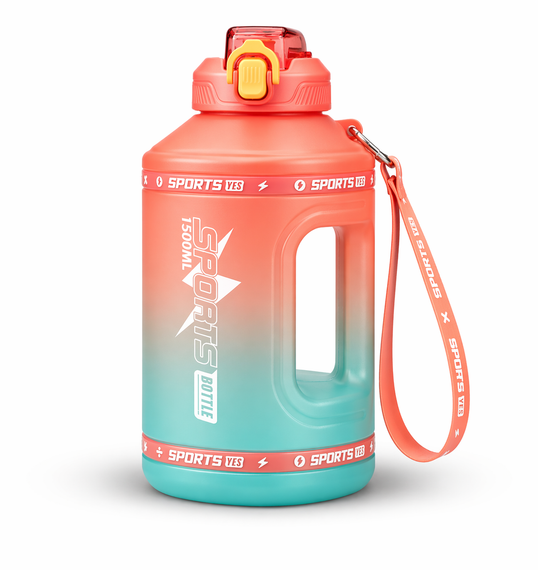 Эко-бутылка для воды SPORTS BOTTLE (1500 мл) - Оранжевый градиент со встроенной ручкой