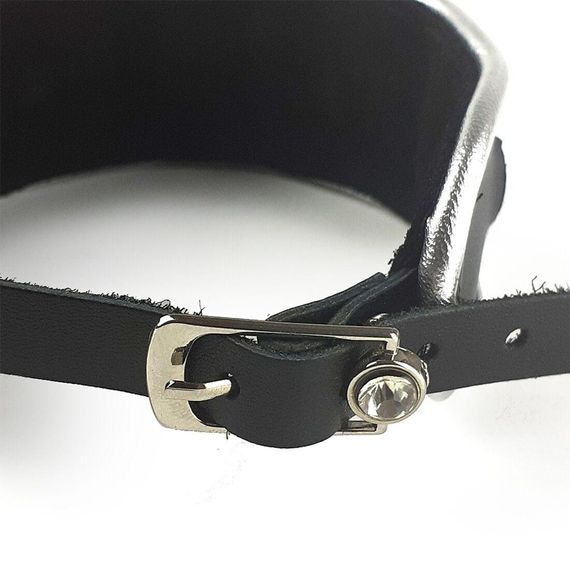 Ошейник из натуральной кожи со стразами и кольцом Art of Sex - Collar Ring | Зображення 4