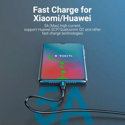 Дата кабель USB 2.0 AM to Type-C 0.5m 5.0A (25W) PVC black Vention (CORBD) | Зображення 8
