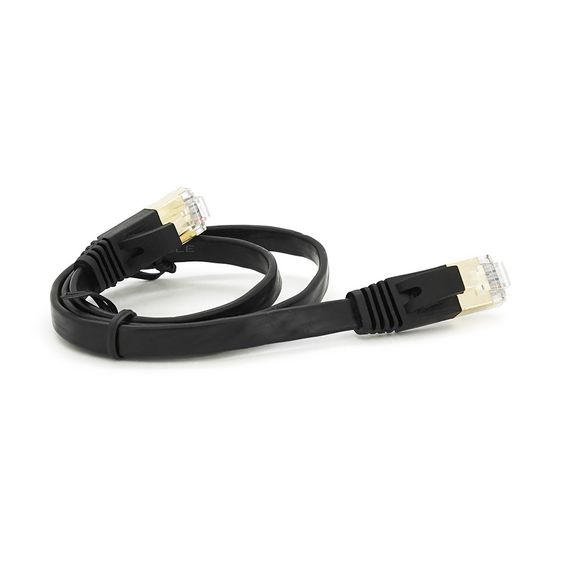 Патч-корд литий плоский WEEPDA, UTP, RJ45, Cat.7, 0.5m, Cu, чорний | Зображення 1