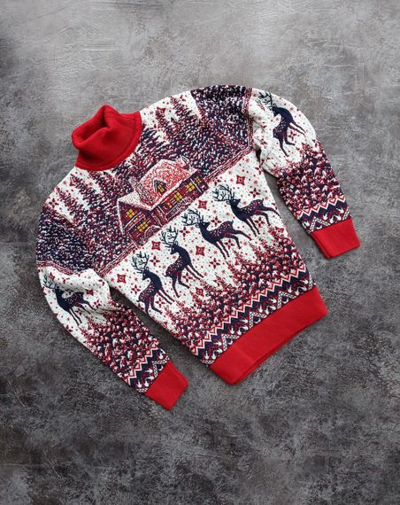 Мужской новогодний свитер Олени домик PA0001 цвет красный, размер M | Зображення 4