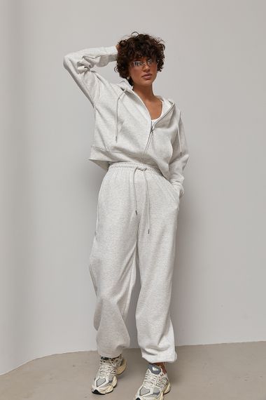 Спортивний костюм із прямими штанами та худі з білим капюшоном - світло-сірий цвет, M (є розміри) | Зображення 2