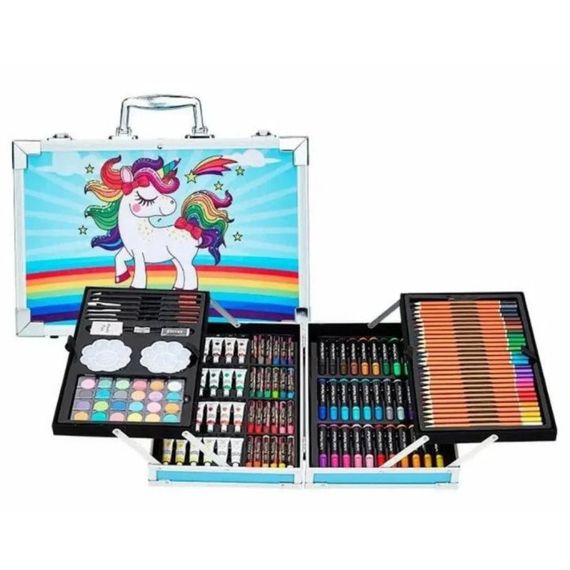 Набір для творчості в алюмінієвій валізі Єдиноріг 145 предметів, чемодан для малювання дитячий кейс. YW-195 Колір: блакитний | Зображення 3