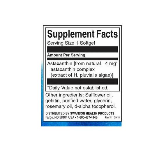 Астаксантін Swanson Astaxanthin 4 mg 60 Caps | Зображення 1