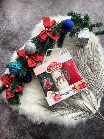 Набор махровых полотенец в подарочной упаковке Новый год, 30*50, разные цвета PA8977/3