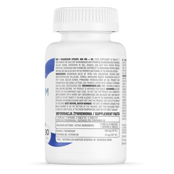 Цитрат магнію 400 мг + B6 Ostrovit Magnesium Citrate 400 mg + B6 90tabl | Зображення 1