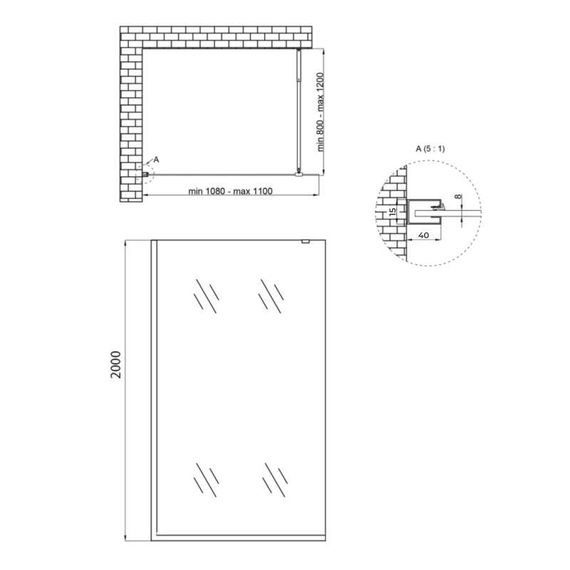 Душова перегородка Qtap Walk-In Standard BLM2011.C8 100х200 см, скло Clear 8 мм, покриття CalcLess | Зображення 1