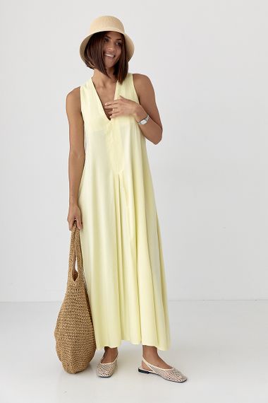 Жіноча сукня з V-подібним вирізом - лимонний цвет, M (є розміри)