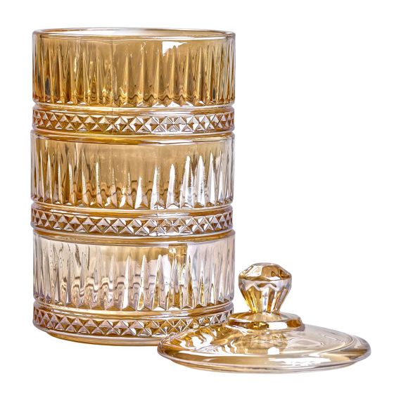 Цукерниця триярусна скляна Ø 10 см ваза цукерниця кругла з кришкою HP-YH-73 | Зображення 3