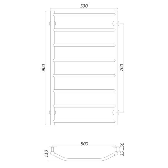 Рушникосушарка UNIO LT W 900-500-8 Драбинка Трапеція (20648) | Зображення 1