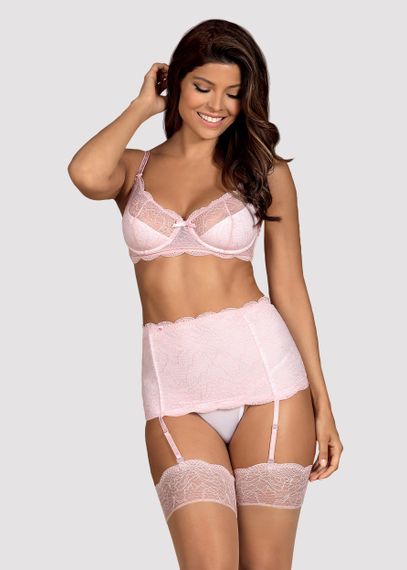 Комплект з широким поясом Obsessive Girlly set Біло-рожевий L/XL