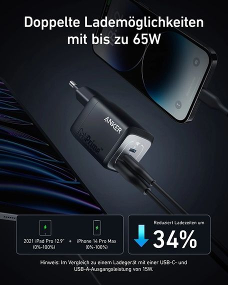 Мережевий зарядний пристрій Anker GaNPrime Charger - 67W, 2xUSB-C PD & 1xUSB-A Black | Зображення 3