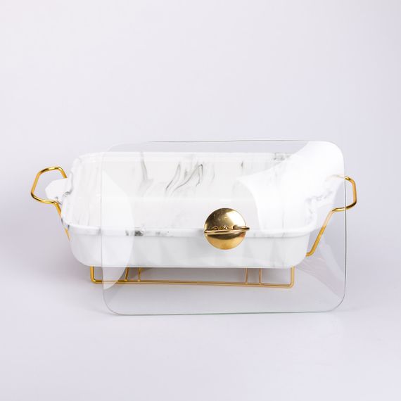 Настільна мармітниця 2 літри марміт прямокутний керамічний 40х22.5х15.5 см для других страв | Зображення 1