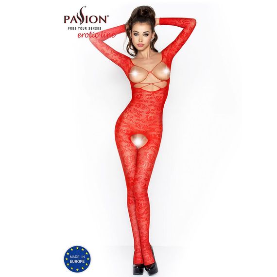Бодістокінг Passion BS031 red, комбінезон з відкритими грудьми, S/M/L | Зображення 1
