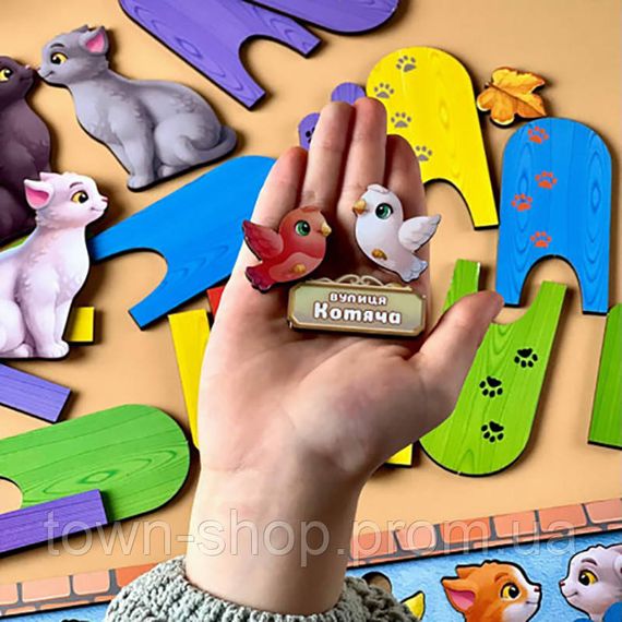 Деревянная игра с карточками "Котики за забором" Ubumblebees (ПСФ150) PSF150, 51 деталь и 14 карт | Зображення 1