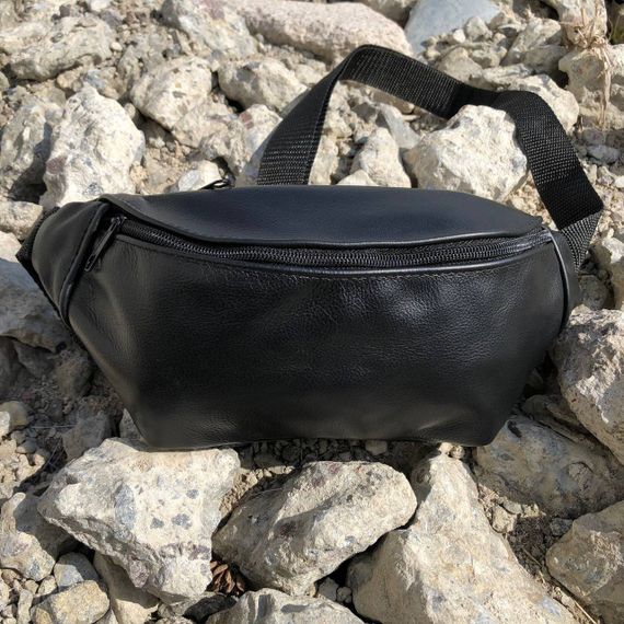 Шкіряна бананка, чоловіча сумка жіноча з натуральної шкіри, WB-134 чорна барсетка | Зображення 9