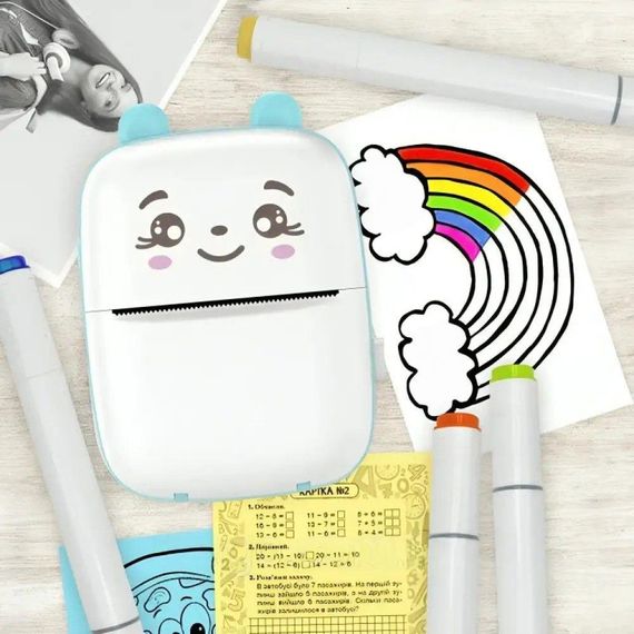 Портативний міні принтер з Bluetooth + 1 рулон паперу, Блакитний / Дитячий термопринтер для друку з телефону / Бездротовий принтер | Зображення 1